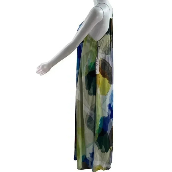 Nicole Miller NY Watercolor Maxi Slip Dress S Racerback Sheer Flowy Boho Costal - Picture 14 of 16